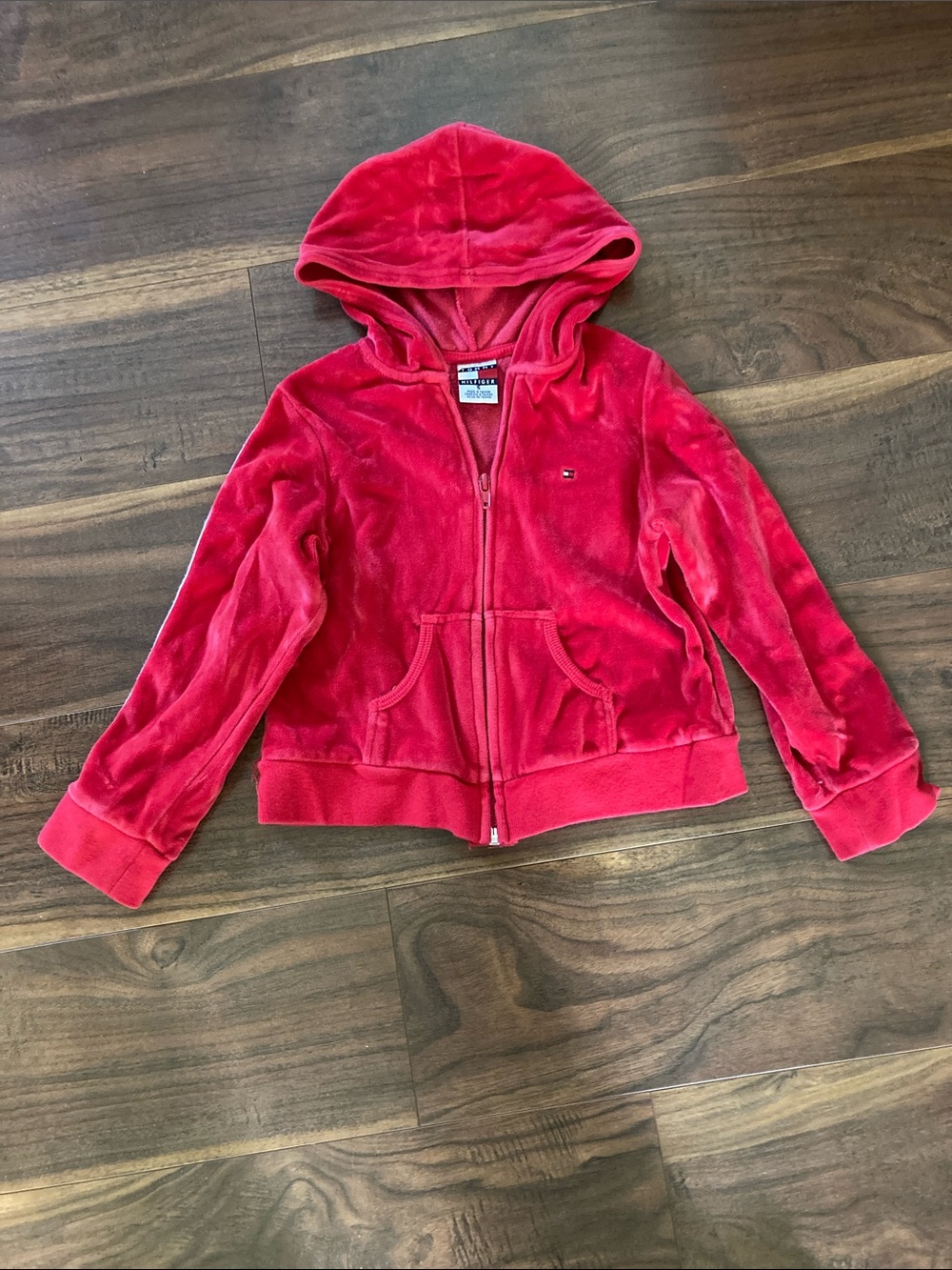 Tommy Hilfiger Kids Red Velour Zip-Up Hoodie